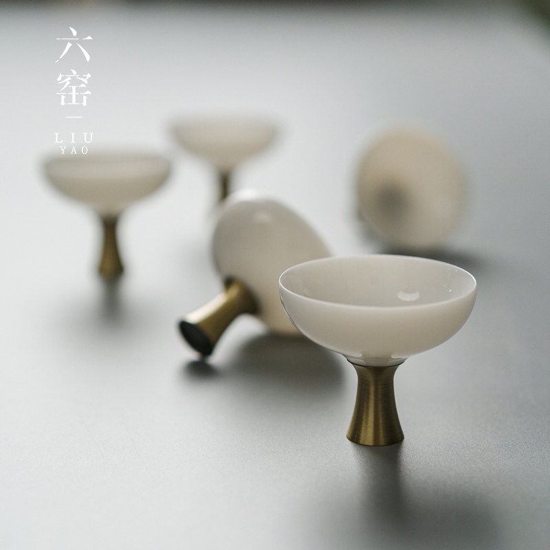 德化白瓷功夫茶杯铜脚陶瓷品茗杯主人杯J单杯个人杯小杯子茶具套