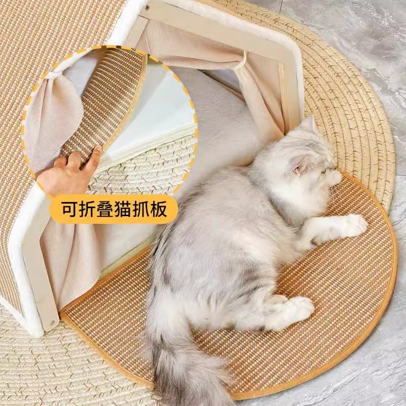 猫窝冬季保暖猫别墅猫房子半封闭猫抓板挡风耐用不掉屑剑麻猫帐篷