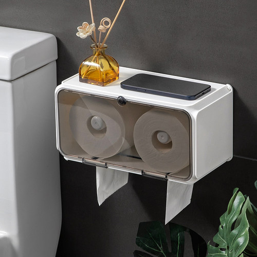 卫生间纸巾盒置物架壁挂式免打孔厕所卫生纸厕纸盒抽纸卷纸架防水