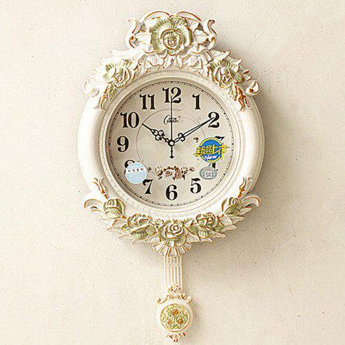卧室时钟田园大号摇摆挂钟客厅欧式创意挂钟客厅挂钟 钟表静音