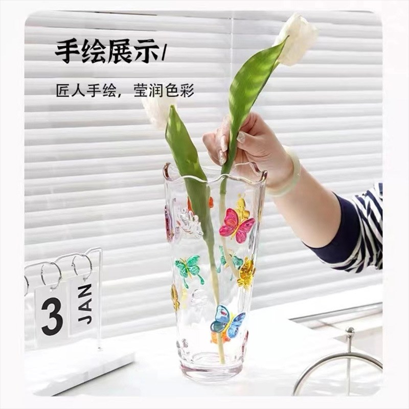 创意彩绘水晶玻璃花瓶摆件水养鲜花玫瑰插花瓶家T用客厅花瓶摆件