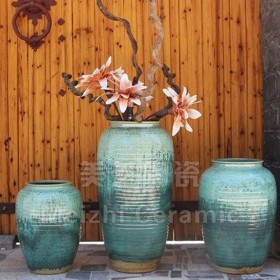 样板房新中式绿色陶瓷落地大花瓶居家装饰摆件大号陶罐插花钵花坛,家居饰品,花瓶,淘宝优惠券,粉丝福利购,淘宝优惠卷