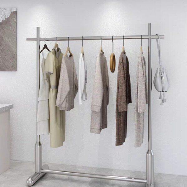 简易服装展示架挂衣架阳台陈列货架子男女装不锈钢杆落地晾晒衣架