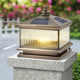 全铜柱头灯e太阳能户外庭院灯防水门柱灯别墅大门灯室外围墙柱子