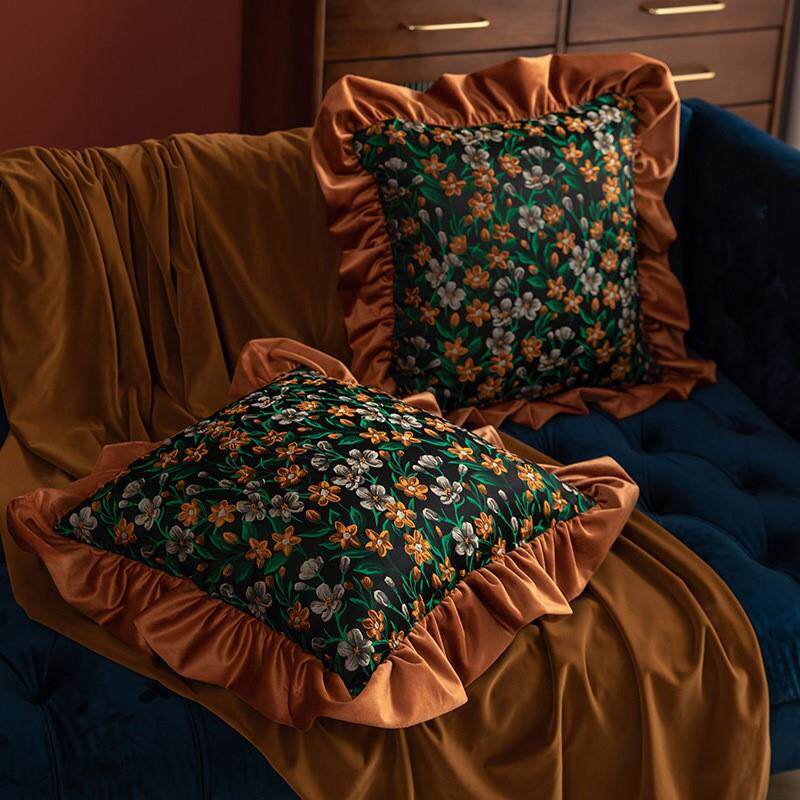 洗美式FS757526复C古抱枕套可拆家用客厅沙发靠垫网红床头丝绒抱