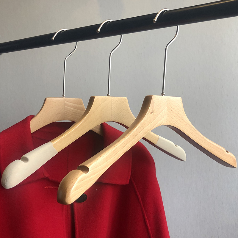 清漆榉木男女成人服装店婚纱家用B衣柜实木头衣架挂撑植绒防滑无
