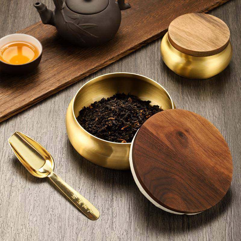 铜茶叶罐日式高档盖茶具仓储物无品牌/罐家用功夫茶密封储存黄罐