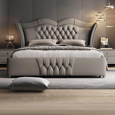 新款MMF现代轻大床床简约双人床奢主卧室婚尚储时物皮床