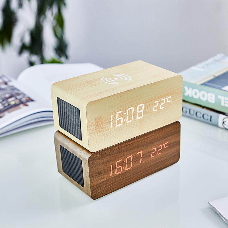 创意木头AMS-YX00钟蓝牙数音箱无线充电EDL字闹手钟机无线充无线