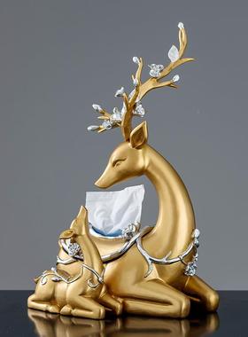 厂茶家创意母子鹿抽纸盒EKD3807-美式纸巾盒面几收纳盒客厅桌餐桌