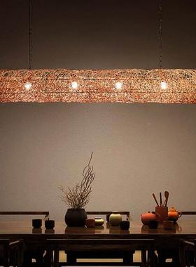 式灯吊日东南亚藤编吊23232灯艺火锅店餐厅灯长形中藤式禅意茶室