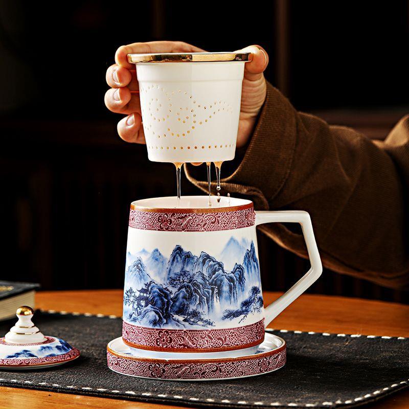 羊脂玉万里山河陶瓷水杯