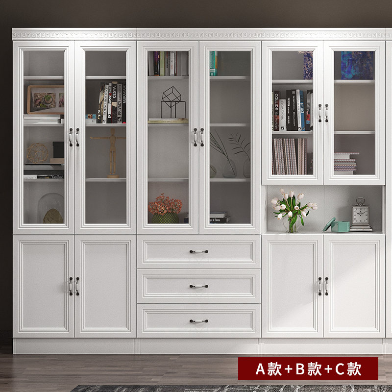 简约现代书柜书架客n厅储物柜子自由组合置物架防尘玻璃门欧式书