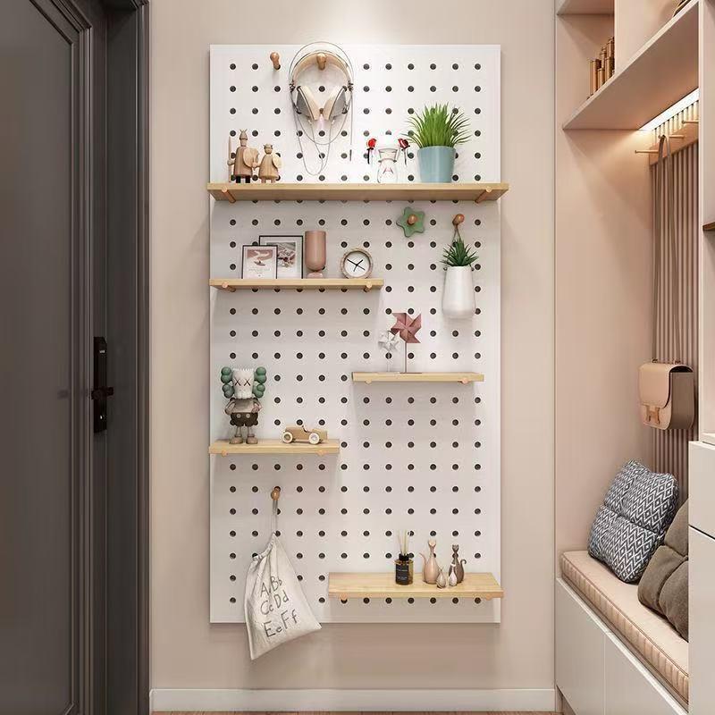 入实木洞洞板置物架体一户玄关墙上AVG收架纳架衣帽北欧墙面展示