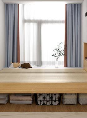 北板欧纯实木榻榻米人床排无骨架床双宿舍RBY酒店公寓床头床出租