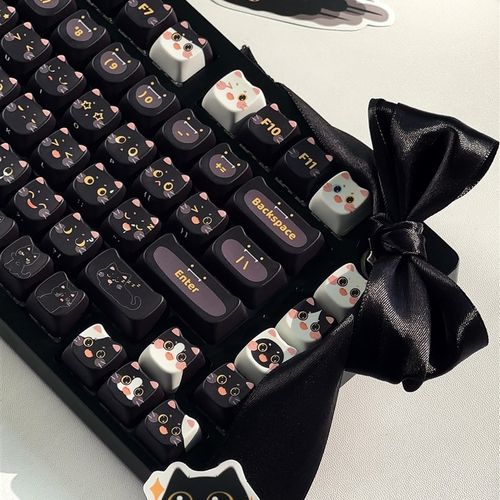 柿饼工作室小黑猫键帽mao高度平胸pbt五面热升华黑色猫咪可爱