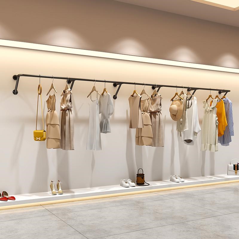 服装店上墙展示架现代简约黑色不锈钢V型挂衣架陈列架壁挂货架