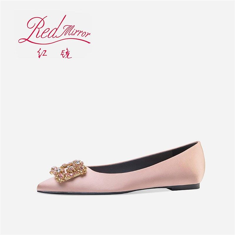 平底鞋女2025春季新款尖头香槟色绸缎水钻方扣浅口婚鞋时尚女单鞋,女鞋,浅口单鞋,淘宝优惠券,粉丝福利购,淘宝优惠卷