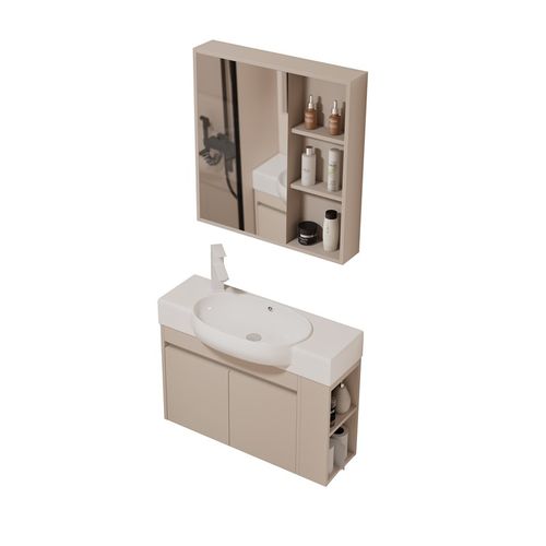 小户型挂墙式陶瓷洗手盆一体盆奶油柜卫生间窄长洗脸盆挂盆洗漱台