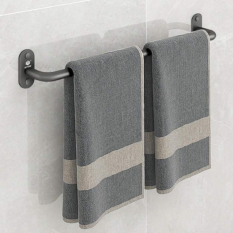 免打孔毛巾杆枪灰色卫生间毛巾挂架浴室单杆厕所毛巾杆挂杆置物架