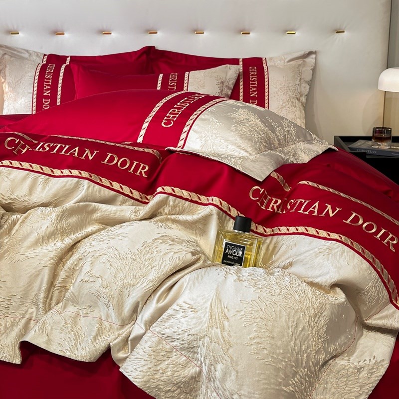 高档纯棉婚庆四件套大红色新婚床单被套结婚床上用品婚房陪嫁喜被