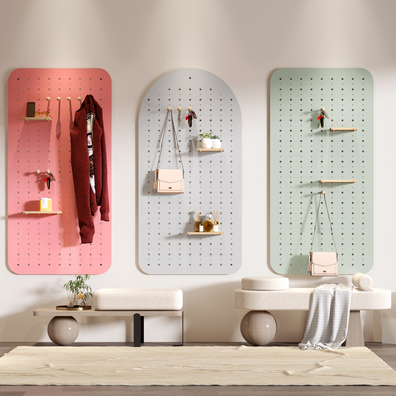洞洞板定制实木玄关墙面展示木质书架装饰墙壁收纳挂板墙上置物架