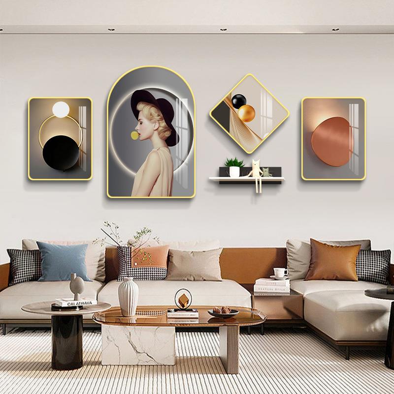 现代客装画北欧沙瓷发饰背景墙壁画创意组合轻奢时尚大PVC-ZH13气