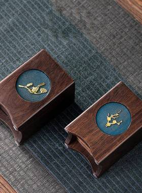 摄功影茶道君六子实黑檀套43021装铜夫木茶具配件茶道零配笔筒茶