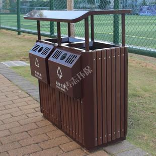 外公广场户园林景区环卫园11方形复古两连体木钢分类垃圾桶果皮箱