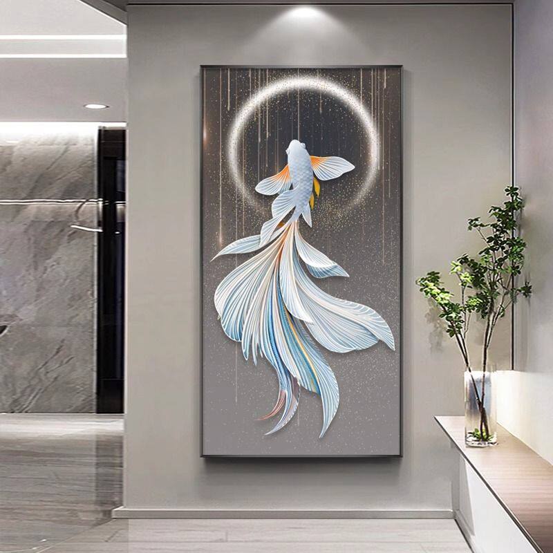 入户鱼图玄关装饰画轻奢高级感走廊过道墙挂画高端现代简约墙壁画