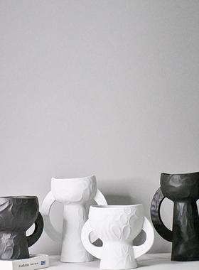 黑白色简约双朵陶瓷花T20104瓶现代创居意家客厅耳插花装饰软品摆