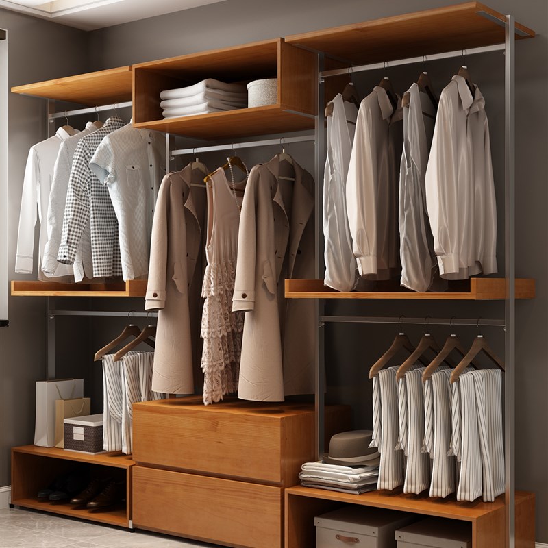 金属衣柜2025新款爆款家用卧室全实木开放式定Q制钢架壁挂式衣帽