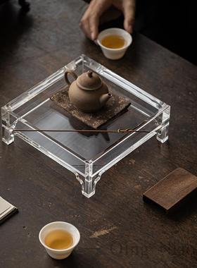 亚克力四方茶台茶盘家壶承摆件用收轻奢透明茶壶托茶纳86905杯盘