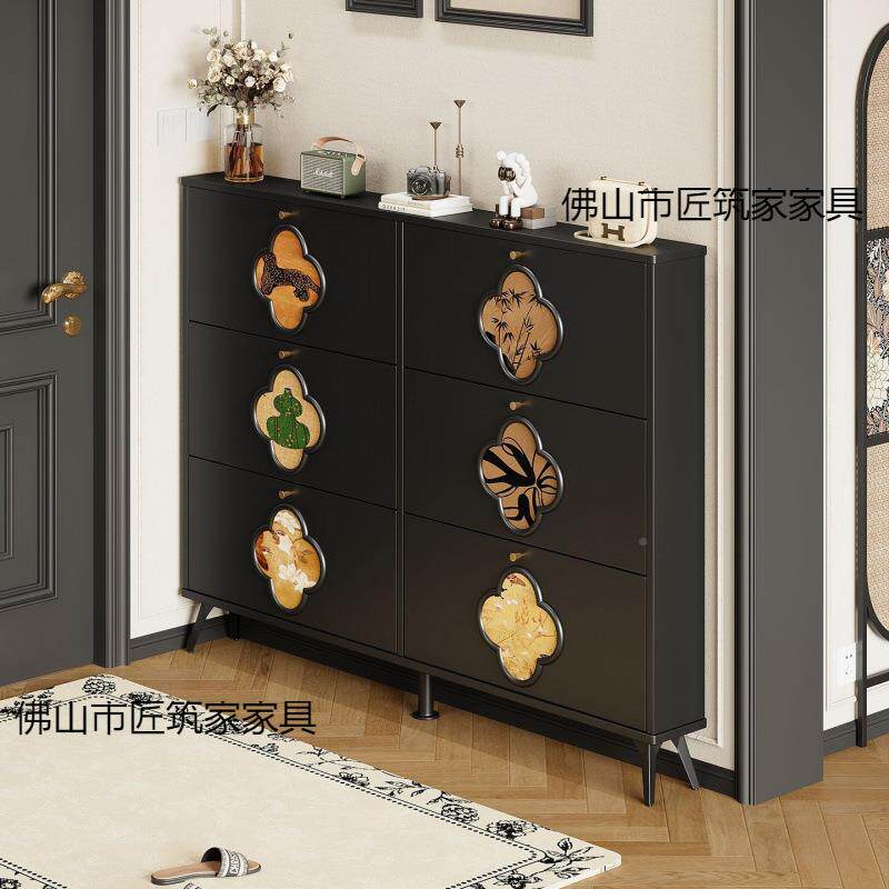 式黑色法中古超薄翻斗鞋柜家用门口进门靠墙大容量入风CRR关户玄