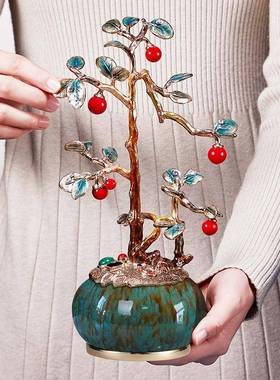 珐琅聚宝盆发财树摆件聚财客FS737287厅彩品办公室装饰礼店铺开业