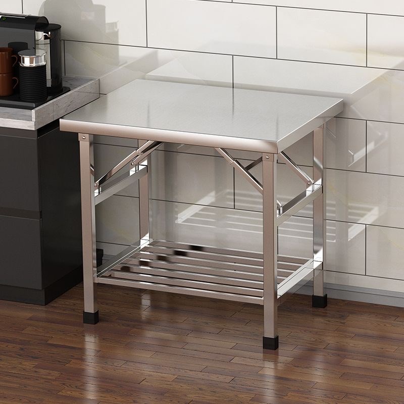 不锈钢折叠桌长方形切菜桌灶w台货架桌子双层置物架厨房剁肉桌储
