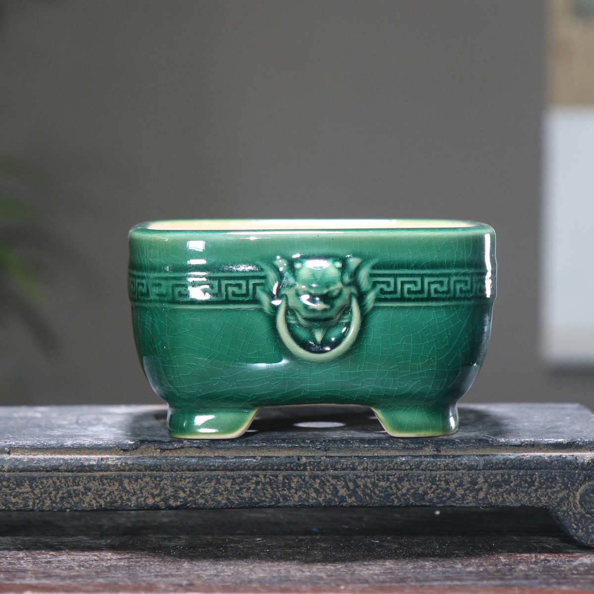 紫砂花盆陶瓷盆景盆觅陶s乡正方形兽面四方狮子中国风小盆日式盆