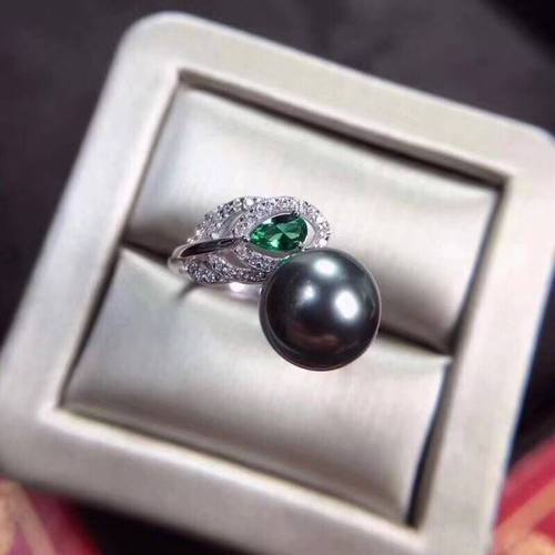 天然大溪地母贝黑珠珍珠粉活口银