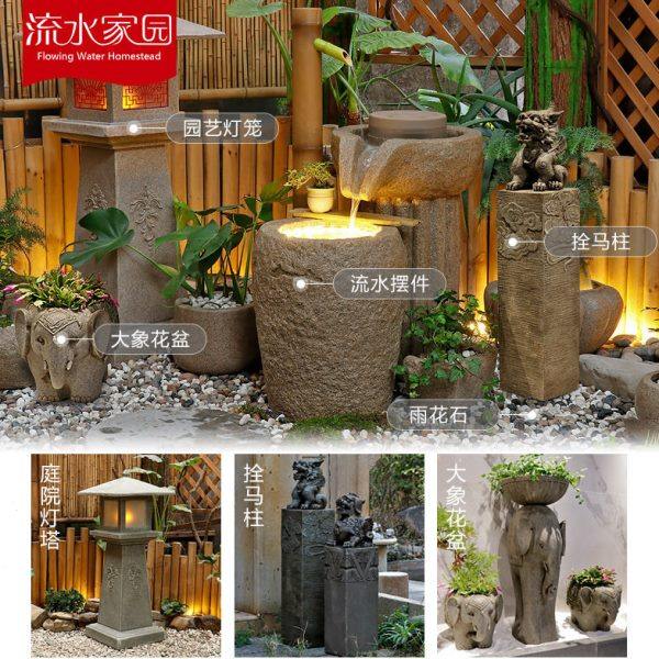 庭院花园流水摆件日式石磨水系景观小院别墅室内户外造景布置装饰,家居饰品,户外/庭院摆件,淘宝优惠券,粉丝福利购,淘宝优惠卷