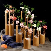 摆件盘创意草酒店竹筒干冰摆花装 饰饰冷菜盘刺身带花姿造意境海鲜