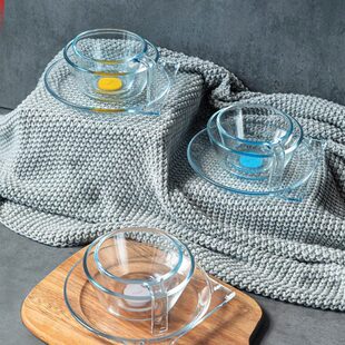 斯钢化玻璃玻璃碗盘碟家用餐制餐三件套碟子分内耐热量杯克菲