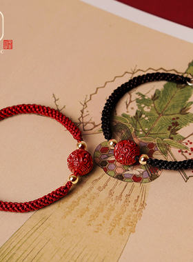红绳朱砂回纹转运珠手链男女情侣A幸运手绳手工编织黑绳款编绳礼