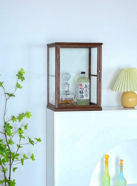 七隐 北  摆件收纳柜桌面美 桌上玻璃柜日式酒柜展柜胡桃木