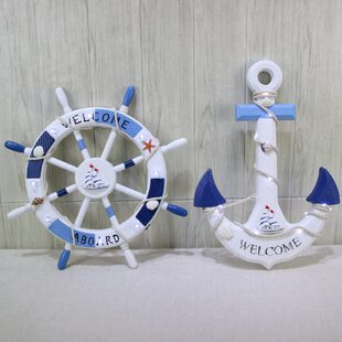 风格船舵地中海舵洋锚挂饰海客船面装饰品餐厅手壁挂挂件饰背景墙
