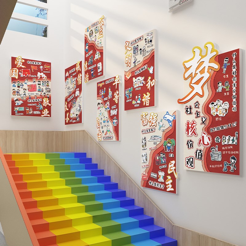 幼儿园环创社会主义核心价值观主题文化楼梯背景墙面装.饰材料成