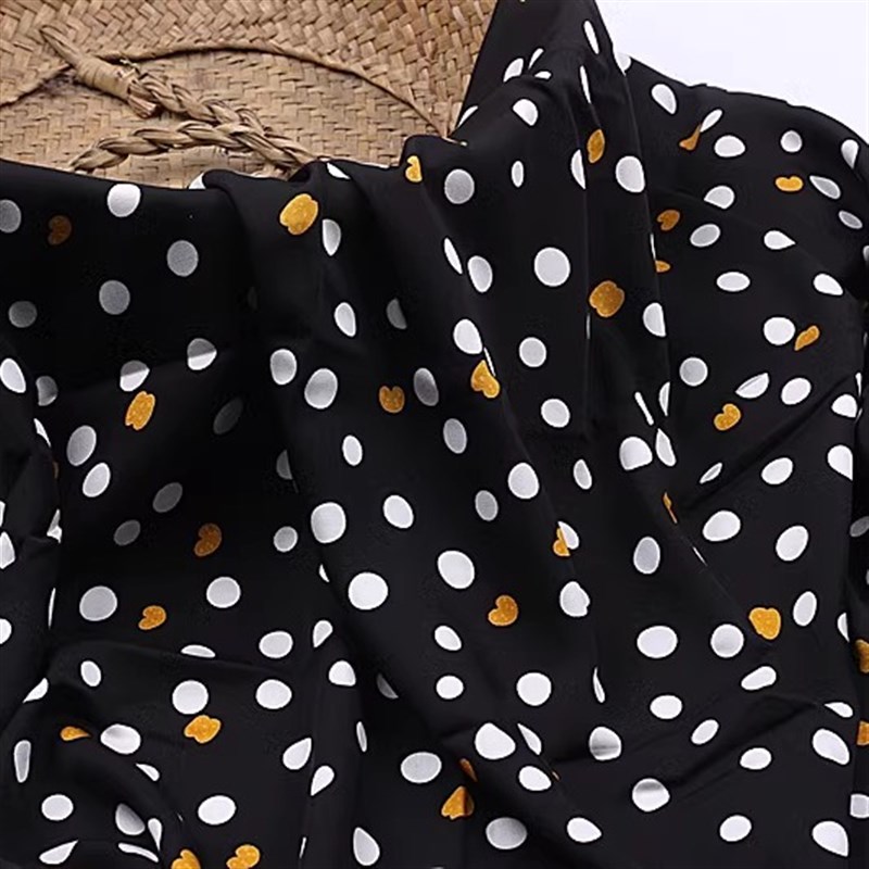 黑底点点80支贡缎真丝棉祥福缎金丝缎H桑棉绸人造棉布料棉绸棉面