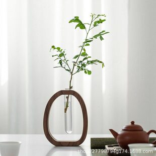 摆件玻璃愈实木桌鲜花插花水养迷你小花瓶插花治胡桃木透明日系面