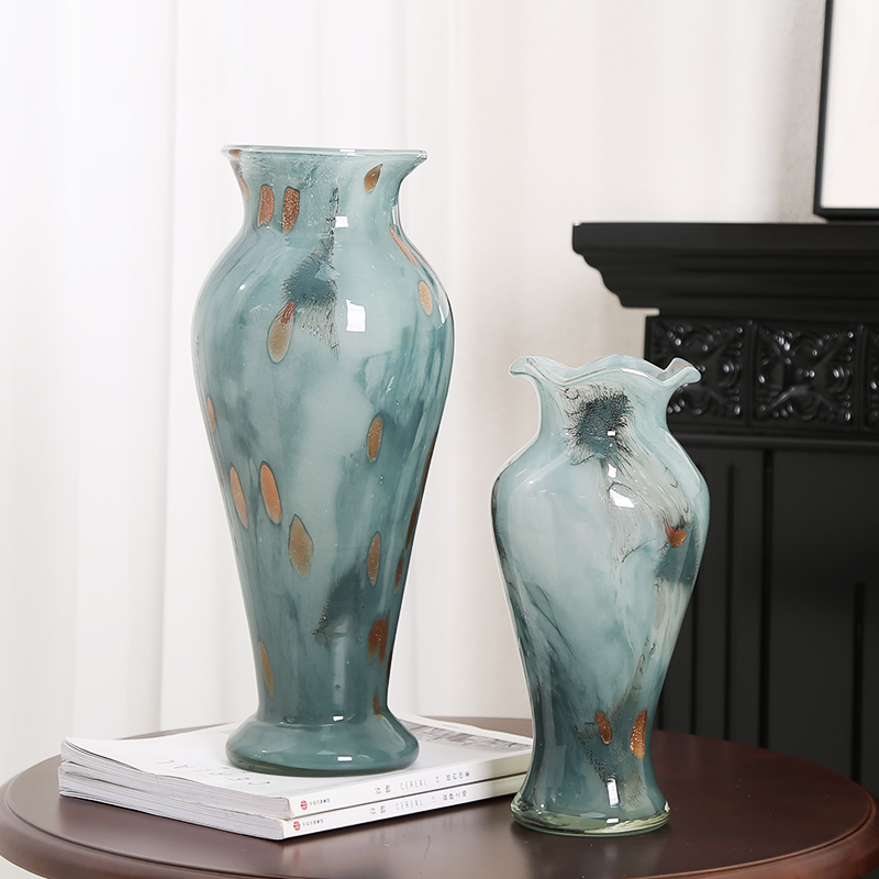 油画系琉璃彩色艺术花瓶摆件餐桌酒店客厅K插花花器玄关软装饰摆
