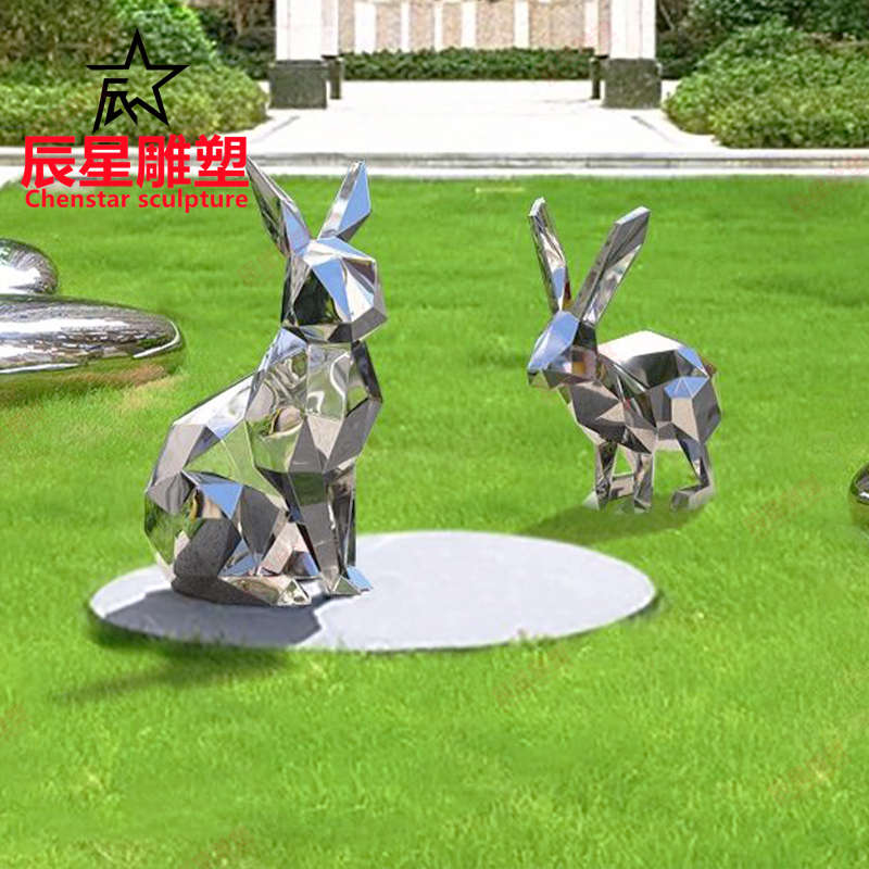 户外不锈钢几何镜面动物雕塑定制园林景观玻璃钢S抽象小鹿摆件装