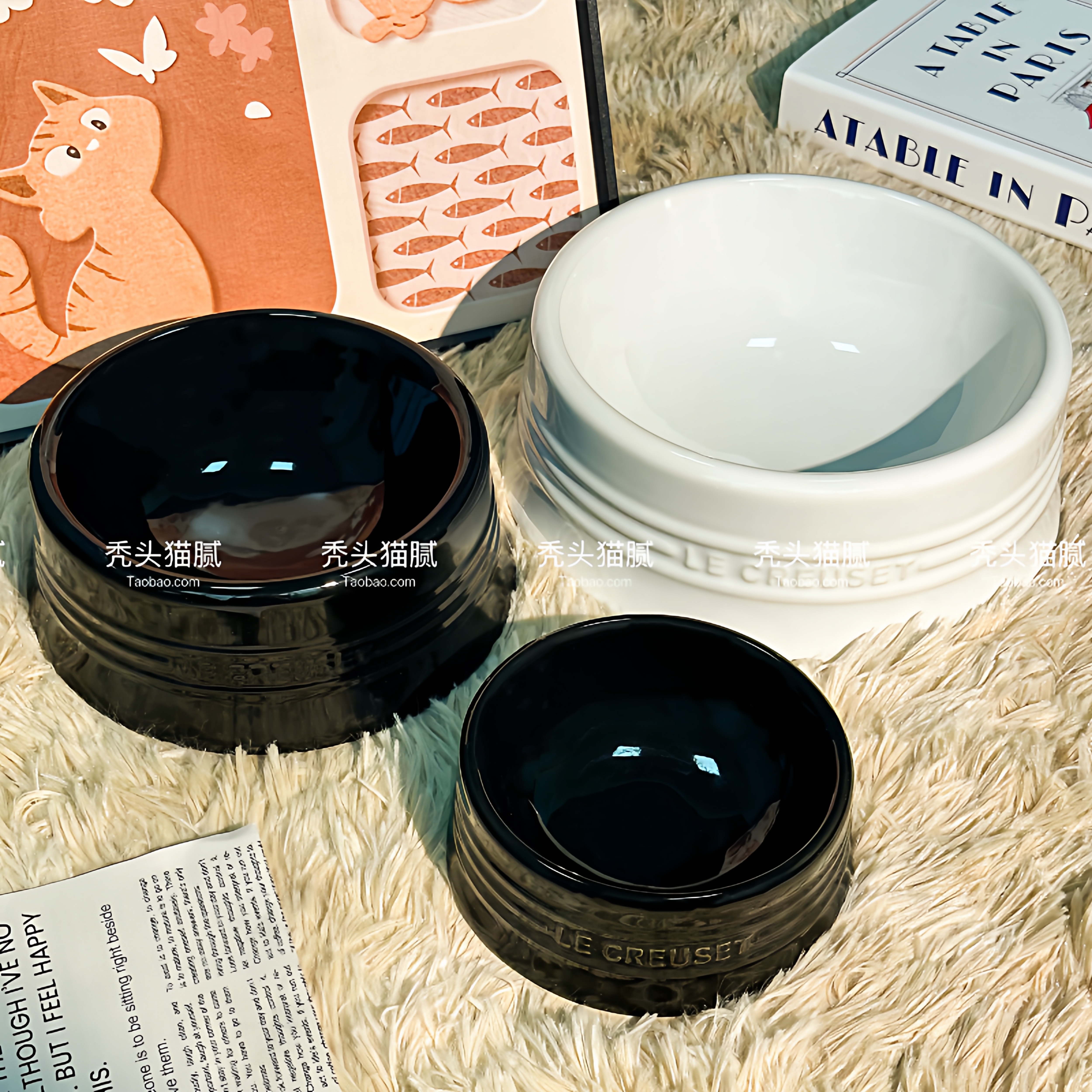 酷彩LECREUSET大号矮脚猫狗碗